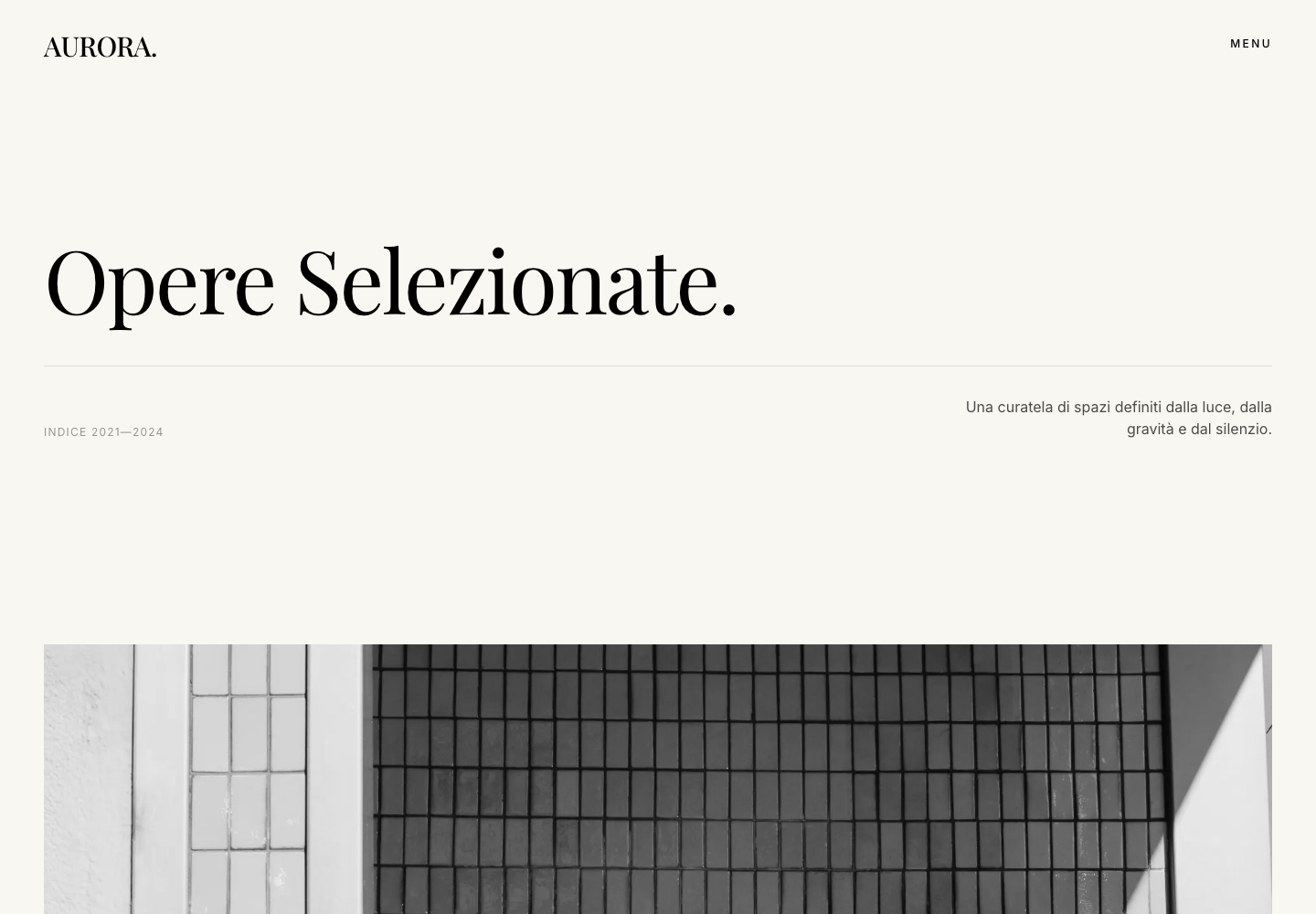 The selected projects page of Aurora Califano’s architecture portfolio.