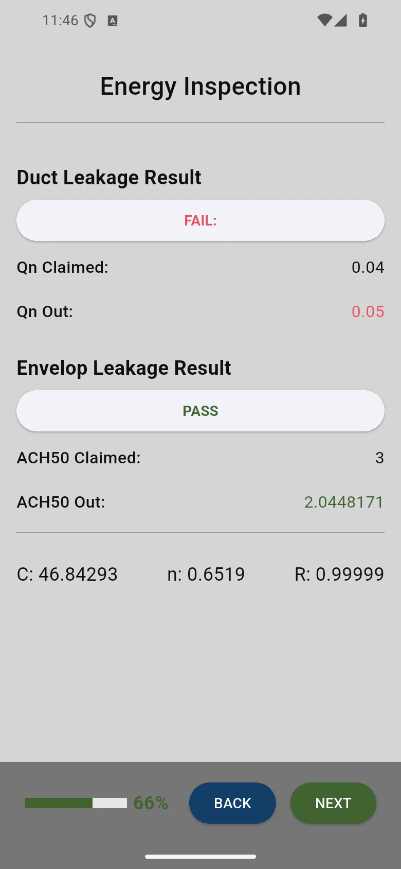 IMS mobile app recording energy inspection results in the field.